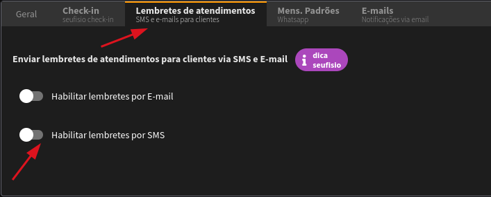 Habilitação da opção de envio automático de mensagens